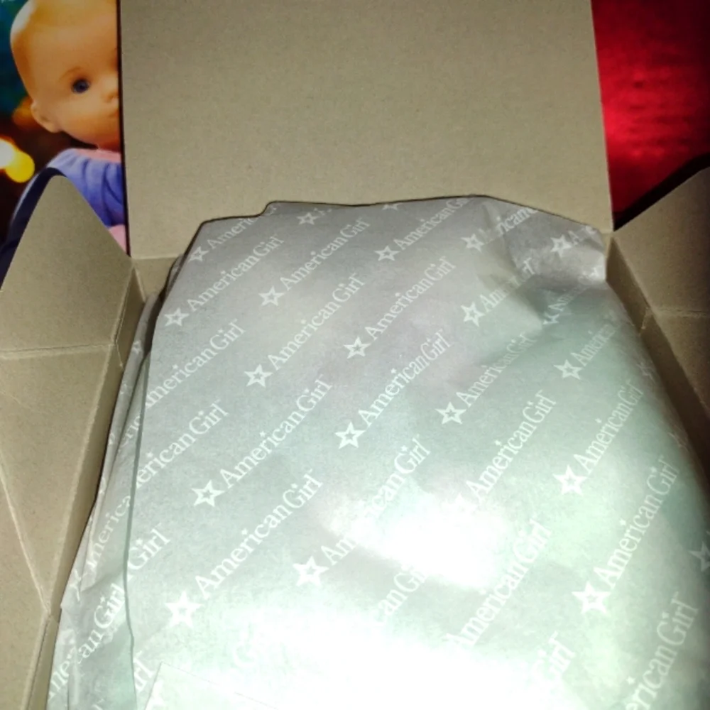 AMERICAN Girl Doll Fancy Velvet Mint Green Pink Bows Fur Cuffs Collar Bottom NWT - Picture 5 of 10